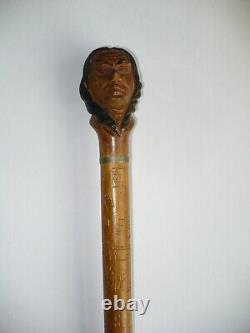 1769-1919 Dartmouth College Indian Head Carved Walking Stick Cane 150th Year