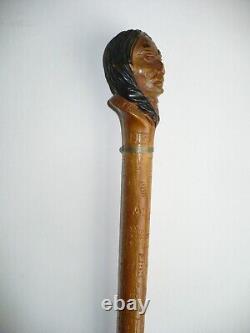 1769-1919 Dartmouth College Indian Head Carved Walking Stick Cane 150th Year