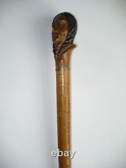 1769-1919 Dartmouth College Indian Head Carved Walking Stick Cane 150th Year