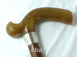 1890 Silver Carved Bovine Horn Handle Brigg Walking Stick Hallmarked Victorian
