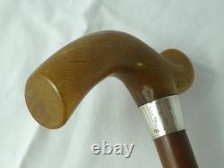 1890 Silver Carved Bovine Horn Handle Brigg Walking Stick Hallmarked Victorian