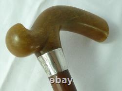 1890 Silver Carved Bovine Horn Handle Brigg Walking Stick Hallmarked Victorian 1890 Silver Carved Bovine Horn Handle Brigg Walking Stick Hallmarked Victorian