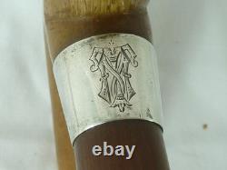 1890 Silver Carved Bovine Horn Handle Brigg Walking Stick Hallmarked Victorian