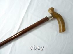 1890 Silver Carved Bovine Horn Handle Brigg Walking Stick Hallmarked Victorian