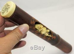18th C English Bamboo Carved Figurine Jester Novelty Walking Stick Handle
