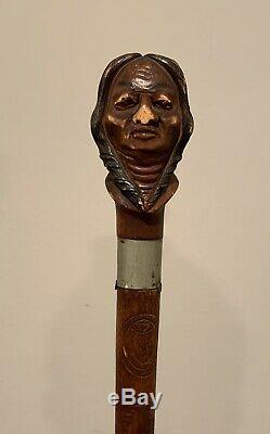 1910 Dartmouth College Senior Class Hand Carved Indian Head Walking Stick Cane