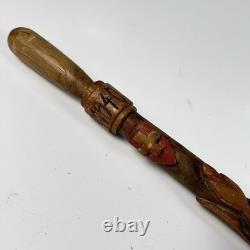 1940 ww2 Officer hiking walking stick carved flower & snake cane trench art 88cm