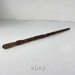 1940 ww2 Officer hiking walking stick carved flower & snake cane trench art 88cm