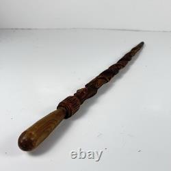 1940 ww2 Officer hiking walking stick carved flower & snake cane trench art 88cm