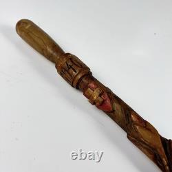 1940 ww2 Officer hiking walking stick carved flower & snake cane trench art 88cm