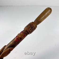 1940 ww2 Officer hiking walking stick carved flower & snake cane trench art 88cm