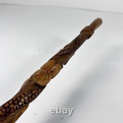 1940 ww2 Officer hiking walking stick carved flower & snake cane trench art 88cm
