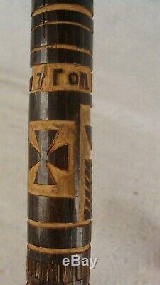 1942 German WWll Battle of Wolchow Soldier Carved Walking Stick Cane