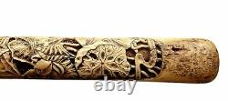 19C Japanese Stag Antler Horn Carved Carving Cane Walking Stick Parasol Handle