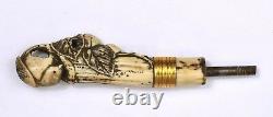 19C Japanese Stag Antler Horn Carved Walking Stick Cane Handle Brigg London