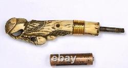 19C Japanese Stag Antler Horn Carved Walking Stick Cane Handle Brigg London