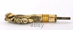 19C Japanese Stag Antler Horn Carved Walking Stick Cane Handle Brigg London