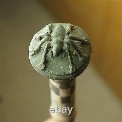 19th / 20th C WALKING CANE, SPIDER KNOB, SCRATCH CARVED BAMBOO. WEST AFRICAN