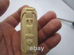 19th C Antique Fancy Carved Walking Stick Cane Top Only Belt Bucke Motif