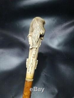 19th Century Asian Carved Bear Cane Walking Stick