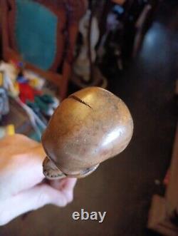 19th Century Carved Wood Skull Walking Stick Cane