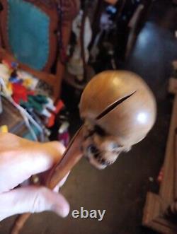 19th Century Carved Wood Skull Walking Stick Cane