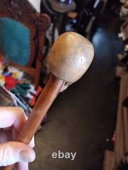 19th Century Carved Wood Skull Walking Stick Cane