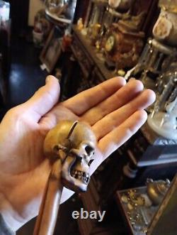 19th Century Carved Wood Skull Walking Stick Cane