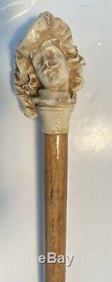 19th Century Renaissance Man Beautifully Carved Walking Stick Cane