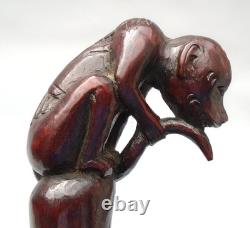 19th century rosewood walking cane the grip carved in the form of a monkey