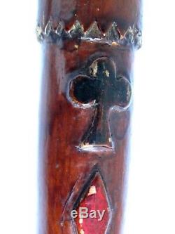 19thc. Antique Folk Art Cane Walking Stick Carved and 37 tall