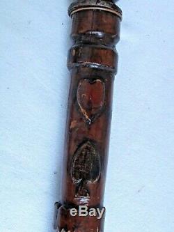 19thc. Antique Folk Art Cane Walking Stick Carved and 37 tall