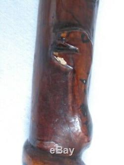 19thc. Antique Folk Art Cane Walking Stick Carved and 37 tall