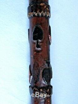 19thc. Antique Folk Art Cane Walking Stick Carved and 37 tall