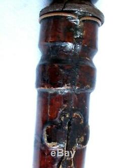 19thc. Antique Folk Art Cane Walking Stick Carved and 37 tall