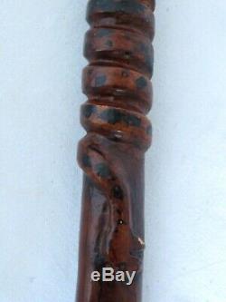 19thc. Antique Folk Art Cane Walking Stick Carved and 37 tall