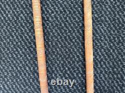 2 Antique Vintage Hand Carved Walking Stick Cane Wooden Shaft Fritz Handle 90cm