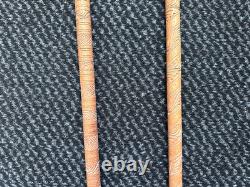 2 Antique Vintage Hand Carved Walking Stick Cane Wooden Shaft Fritz Handle 90cm