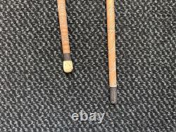 2 Antique Vintage Hand Carved Walking Stick Cane Wooden Shaft Fritz Handle 90cm