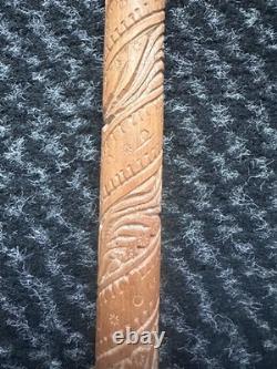 2 Antique Vintage Hand Carved Walking Stick Cane Wooden Shaft Fritz Handle 90cm