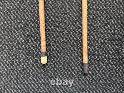 2 Antique Vintage Hand Carved Walking Stick Cane Wooden Shaft Fritz Handle 90cm