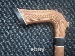 2 Antique Vintage Hand Carved Walking Stick Cane Wooden Shaft Fritz Handle 90cm