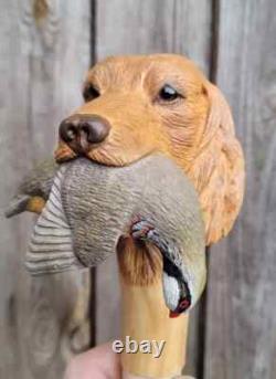 2x Handmade Hand-Carved Dog Wooden Walking Stick Unique Animal Handle Cane