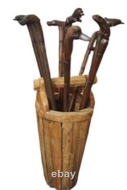 30 Hand Carved Wooden Walking Sticks Various Character Tops. Special