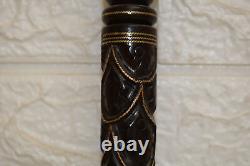 36 Egyptian Hand carved Ebony Wood Walking Cane Stick, Brass & Copper Inlay