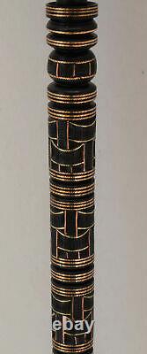 36 Egyptian Hand carved Ebony Wood Walking Cane Stick, Brass & copper Inlay #12
