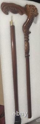 36 Hand Carved Lion Head Handle Wooden Walking Stick Handmade Walking Cane Gift