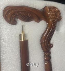 36 Hand Carved Lion Head Handle Wooden Walking Stick Handmade Walking Cane Gift