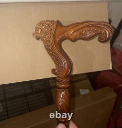 36 Hand Carved Lion Head Handle Wooden Walking Stick Handmade Walking Cane Gift
