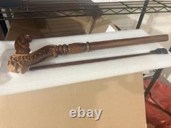 36 Hand Carved Lion Head Handle Wooden Walking Stick Handmade Walking Cane Gift